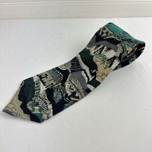Coogi Australia Silk Tie Made In USA Green Jungle Woods Mountains Abstract Print